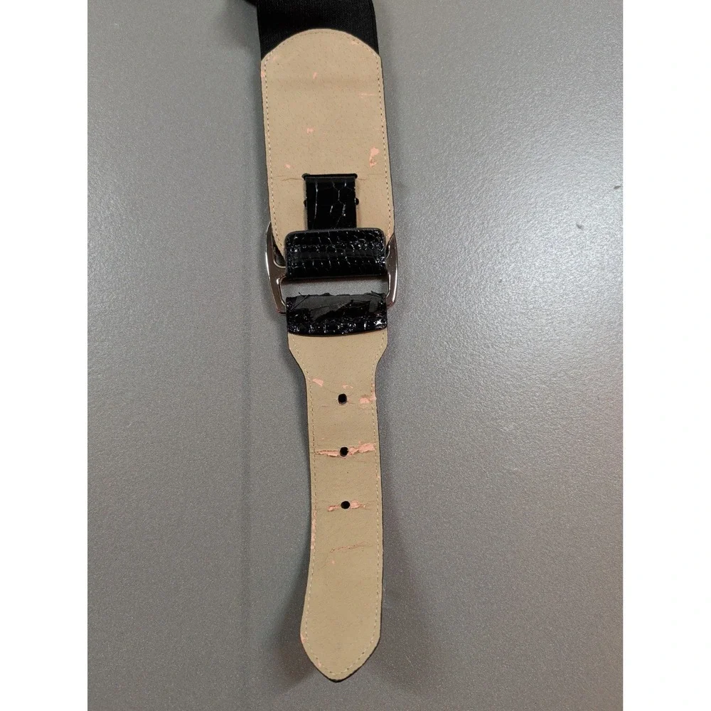 Black Croc Embossed Wide Elastic Waist Belt Silver Buckle BE1071‎ ML